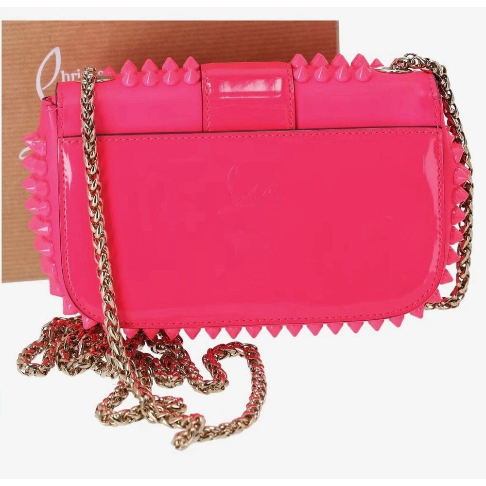 Preloved Christian Louboutin Hot Pink Leather Spiked Sweet Charity Crossbody Bag - Picture 5 of 8